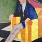 Acryl schilderij, Maya Wildevuur, Vrouw op stoel, 1994